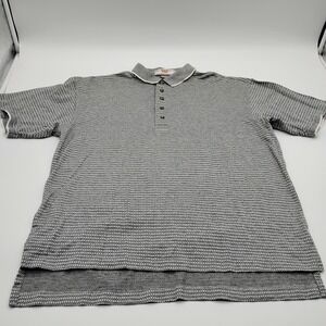 Byron Nelson Eleven Straight Mens Large Polo Shirt Black White Cotton Lisle L